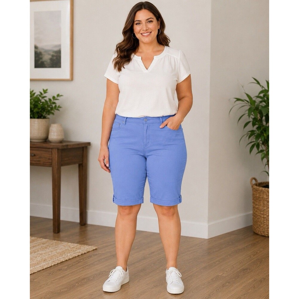 Gloria Vanderbilt Lillian Skimmer Shorts Womens 14 Blue Slimming Stretch